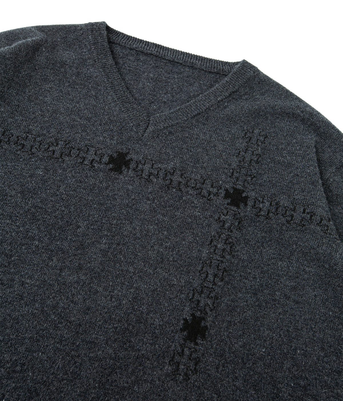 Wool Cross Jacquard V-Neck Sweater