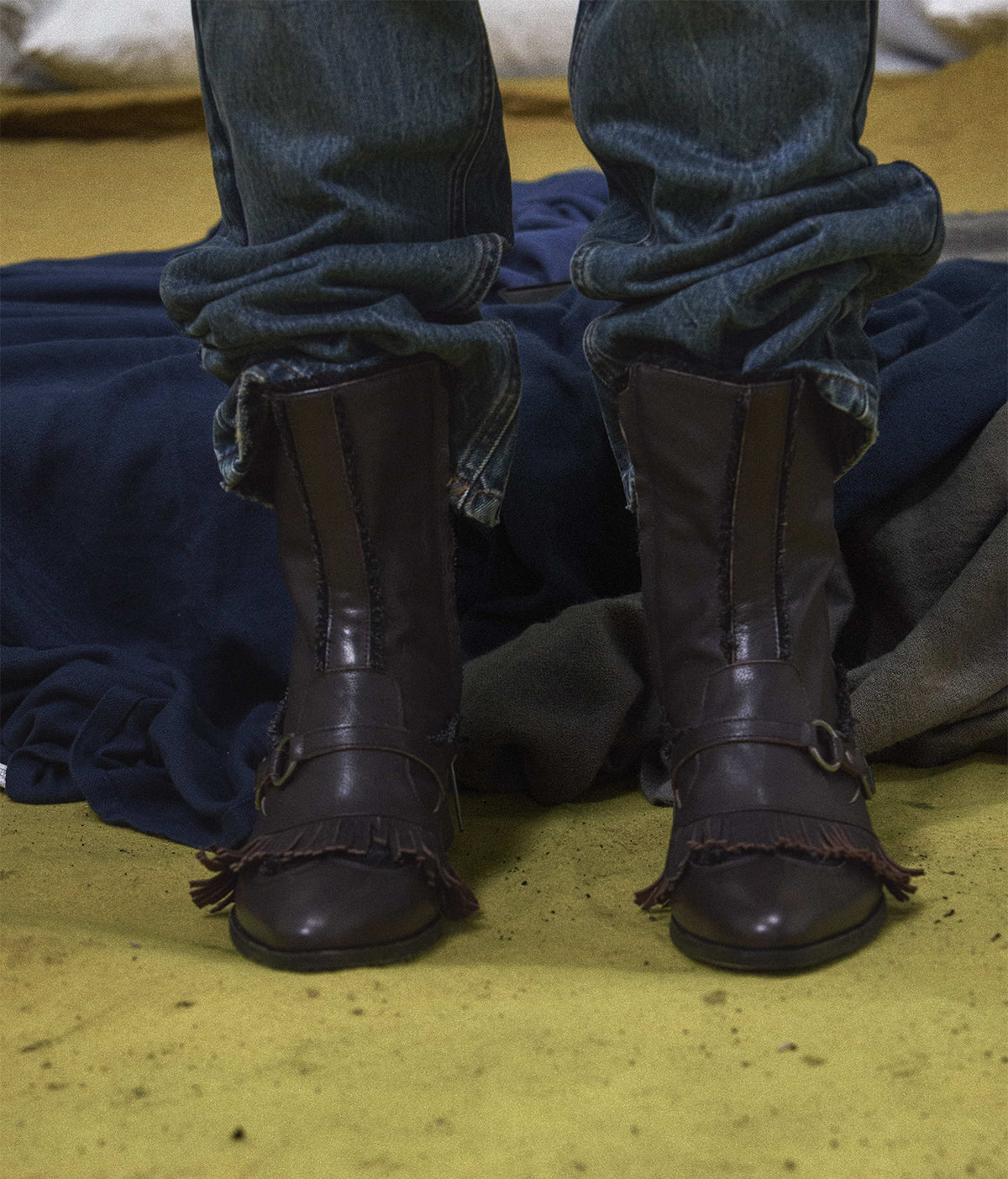 Leather Fringe Biker Boots