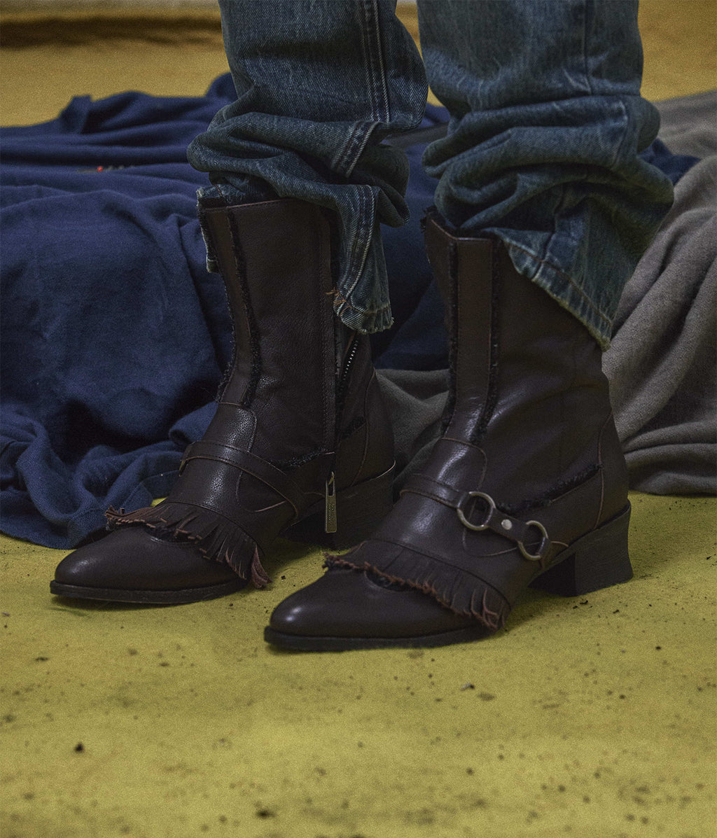 Leather Fringe Biker Boots