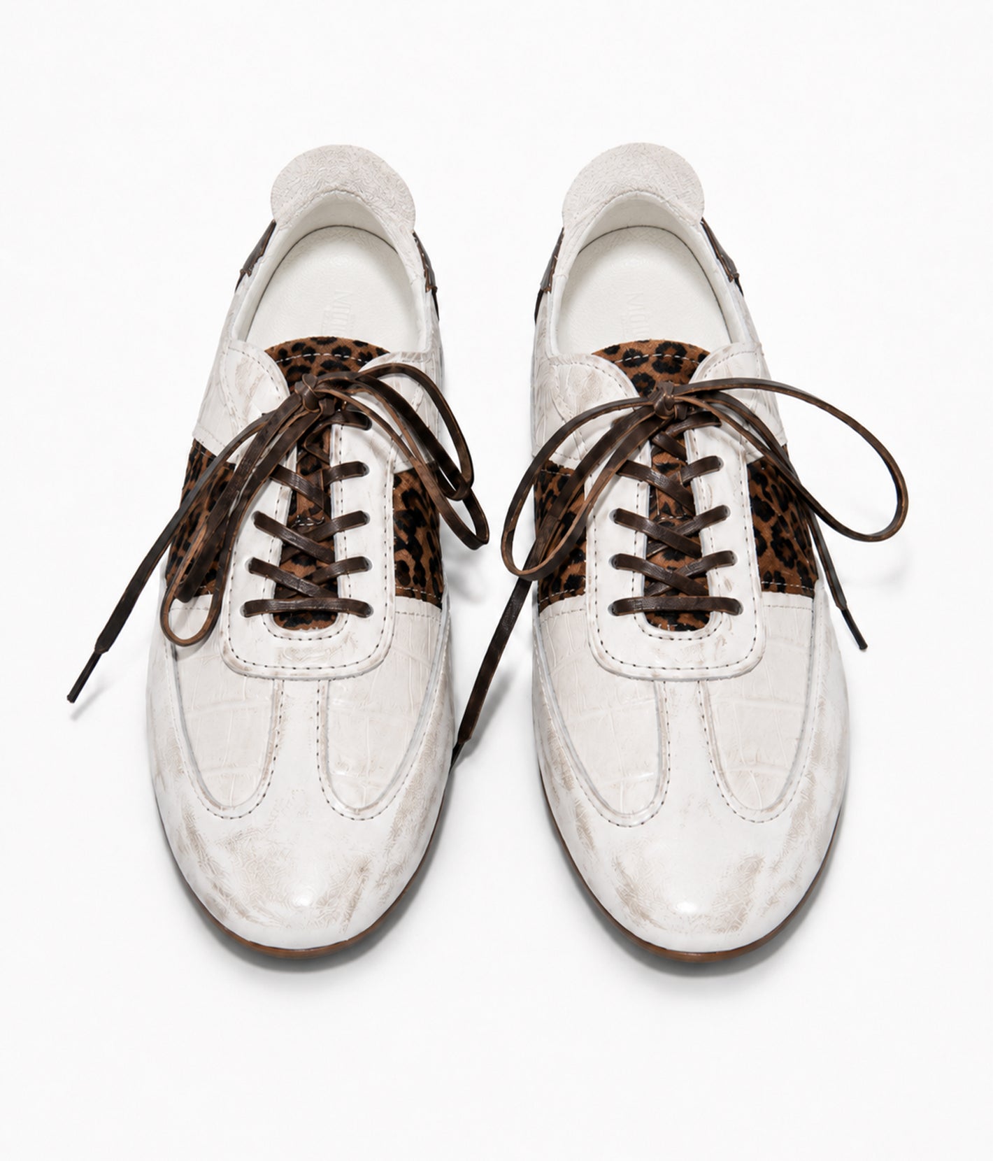 Leopard-Panel Leather German Trainer Sneakers-WHT