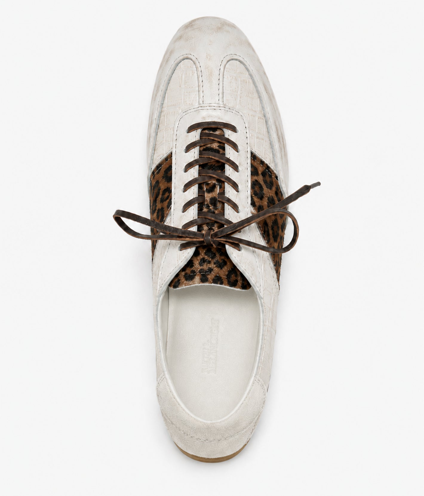 Leopard-Panel Leather German Trainer Sneakers-WHT