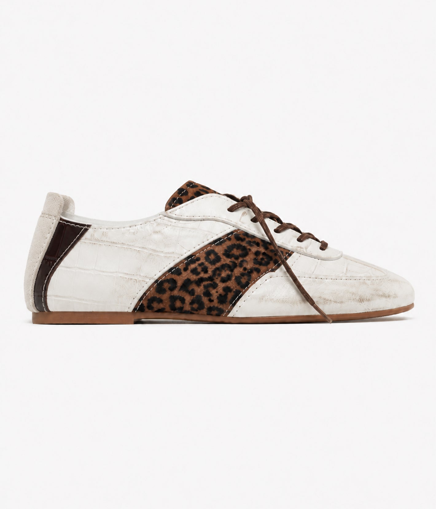 Leopard-Panel Leather German Trainer Sneakers-WHT