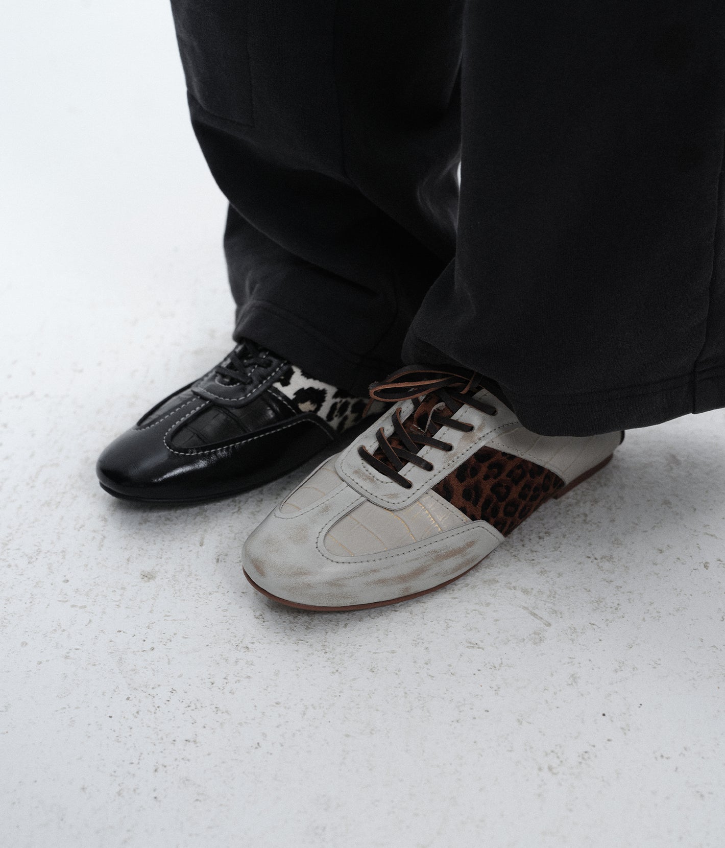 Leopard-Panel Leather German Trainer Sneakers-WHT