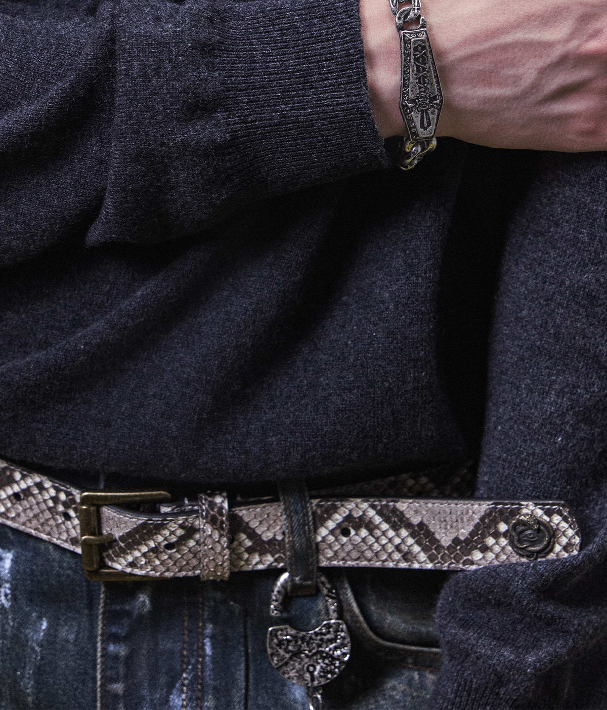 Python Leather Studded Belt — Dorsal Scale